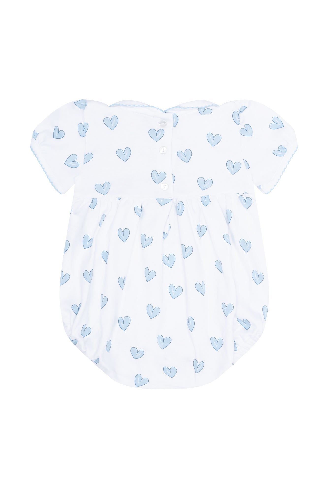 Image of Blue Heart Print Smocked Bubble